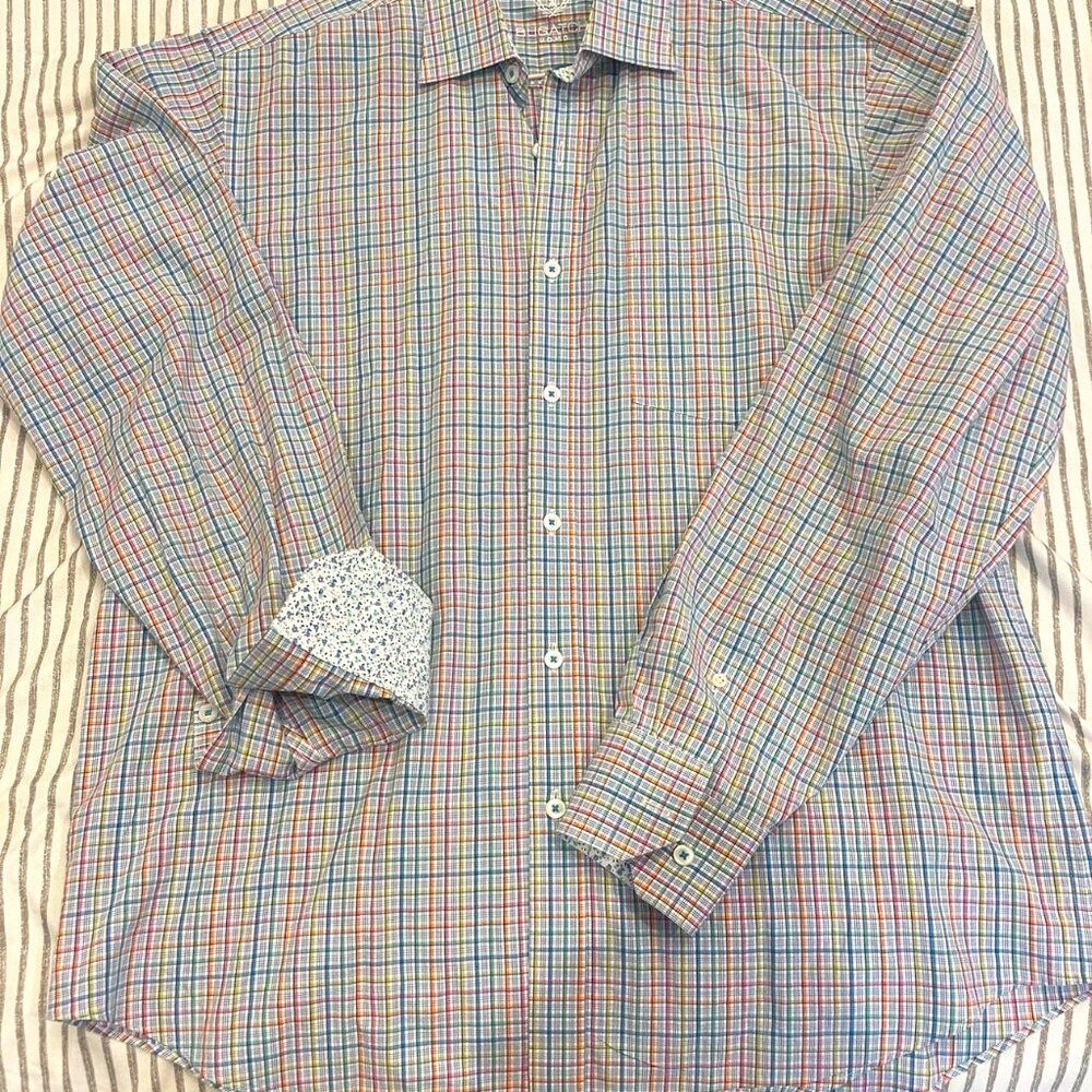 Bugatchi Men's Shirt Medium RN 99428 CA 06064 Cotton Embroidery Long Sleeve